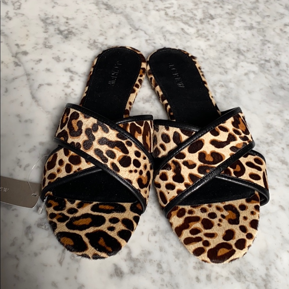 J Crew Leopard slides